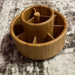 Pamper Chef Bamboo Kitchen Utensil Lazy Suzan Utensil Holder Crock